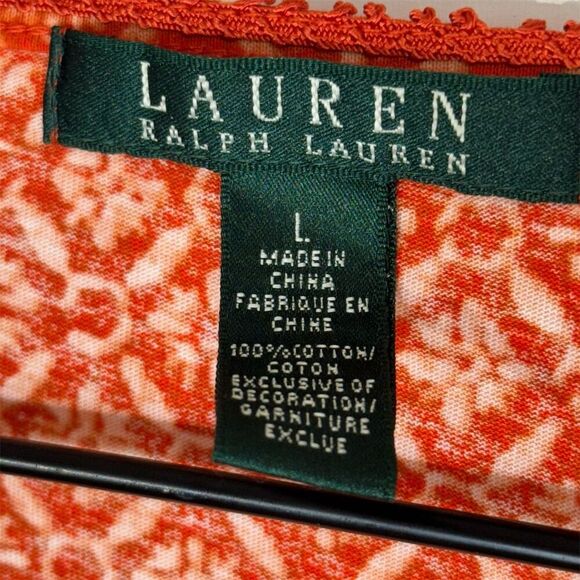 Lauren Ralph Lauren Orange Red Boho Tunic Top Belted 3/4 Sleeve Cottagecore L - Picture 6 of 6